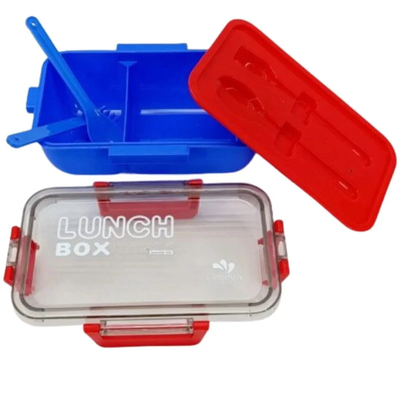 Kendy Lunch Box with Spoon & Fork  | 2-Compartment Portable Tiffin Box for School | Random Colors