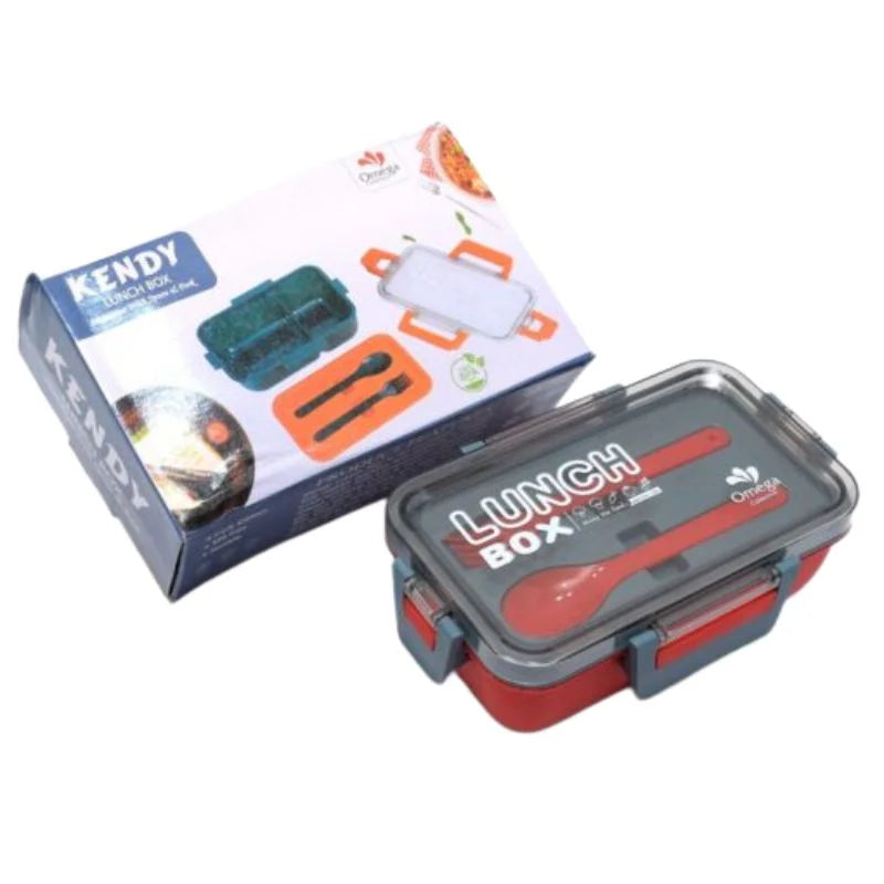 Kendy Lunch Box with Spoon & Fork  | 2-Compartment Portable Tiffin Box for School | Random Colors
