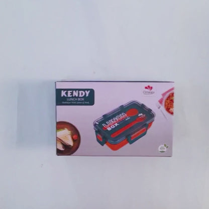 Kendy Lunch Box with Spoon & Fork  | 2-Compartment Portable Tiffin Box for School | Random Colors
